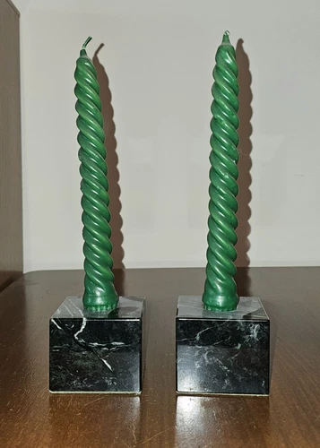 Set 2 Green Marble Square Candle Stick Holders