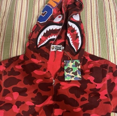 A Bathing Ape BAPE Shark Red Camo Full Zip Hooded Hoodie Men's