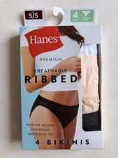 Hanes Premium Breathable Ribbed Bikinis - 4 Pack - Women  s Size 5/S - New