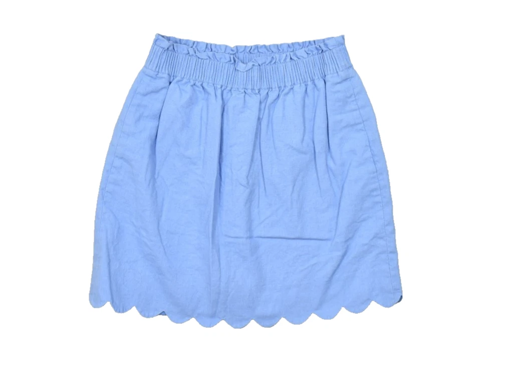 J. Crew Women's Size 2 Blue Linen Cotton Blend Scalloped Hem Mini Skirt Elastic