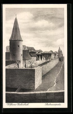 Wolframs-Eschenbach, Partie an der Stadtmauer, Ansichtskarte 
