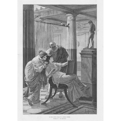 LEON VON FORTUNSKI In the Atrium Hall of a Roman House - Antique Print 1889