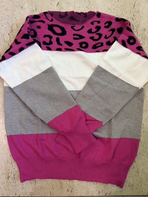 Women s Leopard Print Color Block Pullover Sweater Size Large