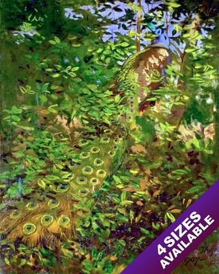 PEAKCOCK IN THE WOODS BIRD PAINTING AVIAN ART REAL CANVAS PRINT