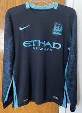 Manchester City Nike 2015/16 Away Long Sleeve Aguero #10 Soccer Jersey Kit Sz M