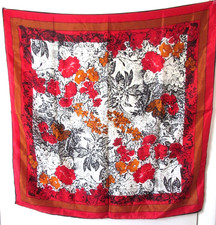 Vera 100 Silk Japan Red/Multi-Color Floral 29  Square Scarf NWOT
