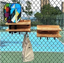 NEW Set of 2 Pickleball Paddle Rack Holder Hooks Fence Wall Solid Wood