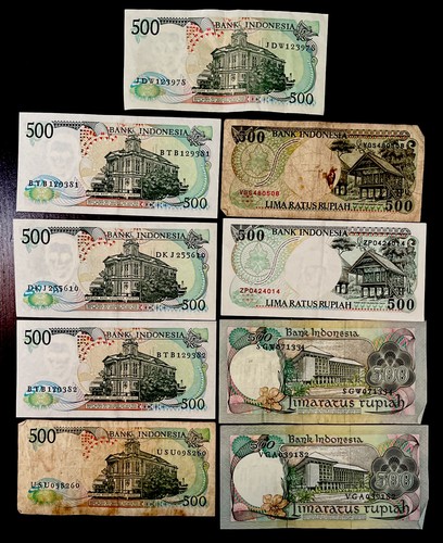 INDONESIA 1977 1988 1992 500 Rupiah SOME UNC 9 Banknotes - 第 2/2 張圖片