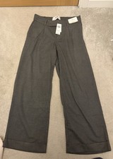 Hollister Women's Tailored Soft Trousers Grey, Lo Rise, Wide Leg, Size S