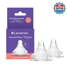 Lansinoh NaturalWave Baby Bottle Nipples - Soft Silicone, Anti-Colic, 2-Count