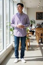 POLO RALPH LAUREN Men  s Purple Gingham Check Long Sleeve Button Up Men  s Medium