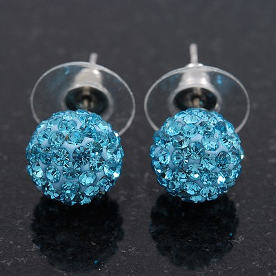 Hellblaue Swarovski Kristall Kugel Ohrstecker versilbert - 9 mm