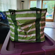 NEW Thirty One Small Utility Tote Green Cabana Stripe FREE SHIPPING