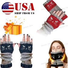 Knitted Fingerless Gloves for Women, Cute Cat Embroidery Cozy 2026 USA