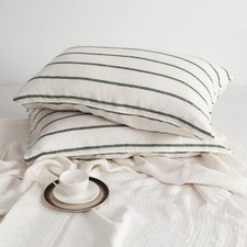Linen World Striped Linen Pillow Cases Set of 2,20"x30" Standard/Queen Size,1...