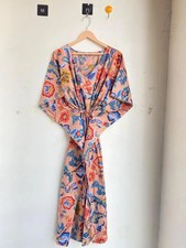 Indian Cotton Peach Floral Printed Kaftan Dress Women's Clothing Kaftan Dress US