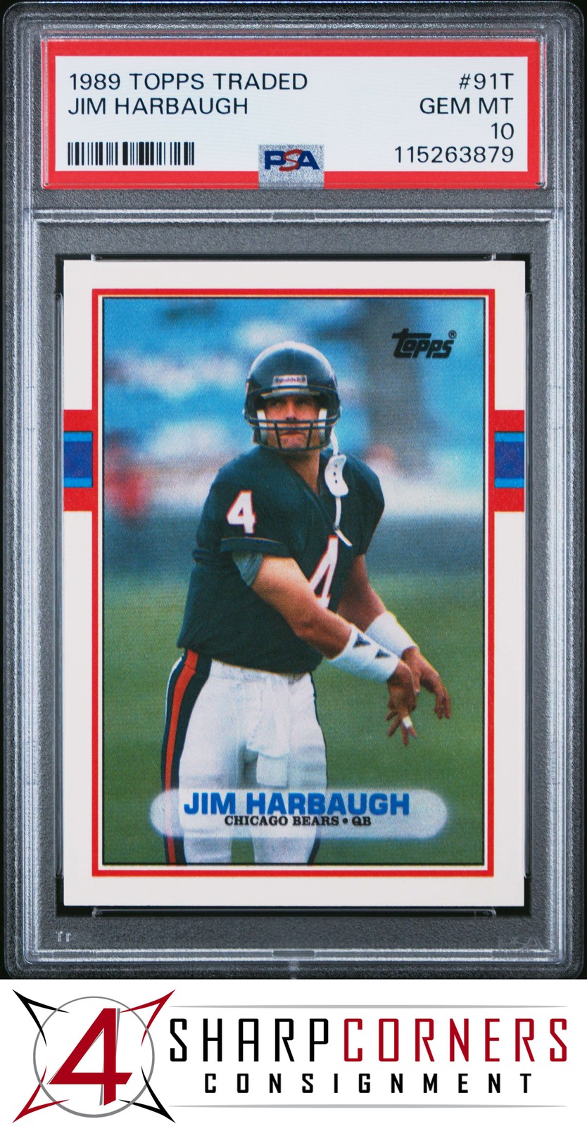 1989 TOPPS TRADED #91T JIM HARBAUGH RC BEARS PSA 10
