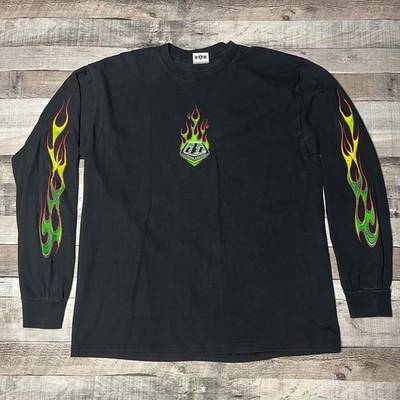 Troy Lee Designs Shirt Size XL Black Vintage Long Sleeve Green Flames Fire Moto