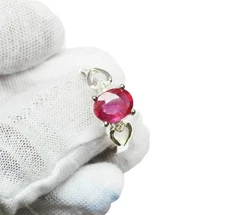 NATURAL RUBY & CZ JULY BIRTHSTONE 925 STERLING SILVER ANNIVERSARY WOMENS RING