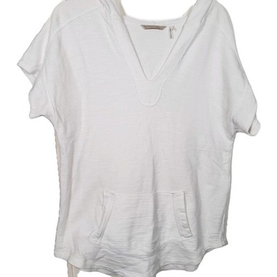 Soft Surroundings Retreat Hoodie Short Sleeve Tunic White 100% Cotton SzM