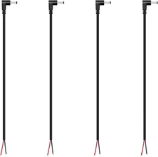 DC Power Pigtail Cable, 4-Pack 3.5mm x 1.35mm 90 Degree Right Angle Black 