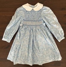 Vtg Polly Flinders Dress Girls 6 Pastel Blue Smocking Spring Summer Floral Roses