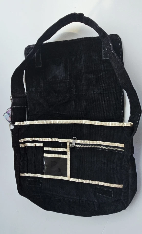 Bolso de hombro mensajero de pana negra para mujer Roxy con logotipo vintage nuevo con etiquetas Foto 4 de 4