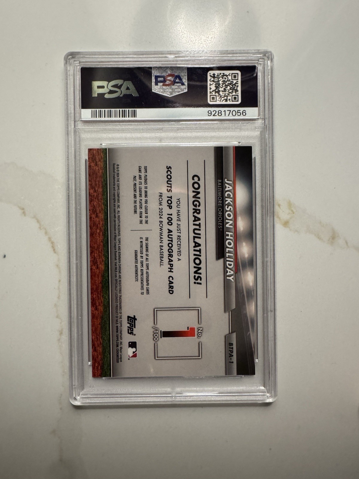 2024 Bowman Chrome Scouts Top 100 Auto Jackson Holliday /99 view 2