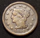 1851 braided hair large cent vf popular copper type coin
