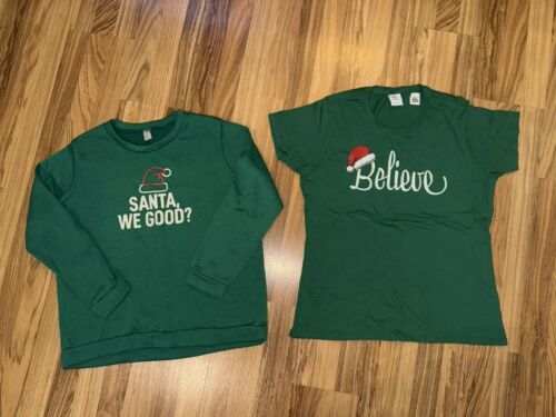 Christmas NEW Women’s Large L T-shirt Crewneck Sweatshirt Believe Santa