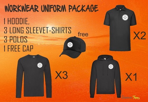 Workwear Package 1 Hoodie + 3 Long Sleeve T-shirt + 2 Polos Logo Custom Printed - Picture 3 of 7