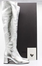 MIISTA GOGI WOMENS BOOTS KNEE HIGH BLOCK HEEL UK 2 EU 35 SILVER RRP £400 AD