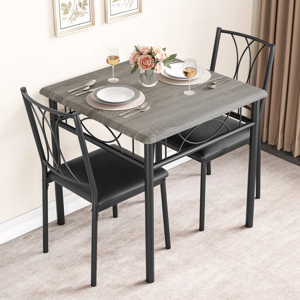 Dining Set Table and 2 Upholstered Chairs Wood Top Breakfast Dinette for Kitchen - Image 2 of 4