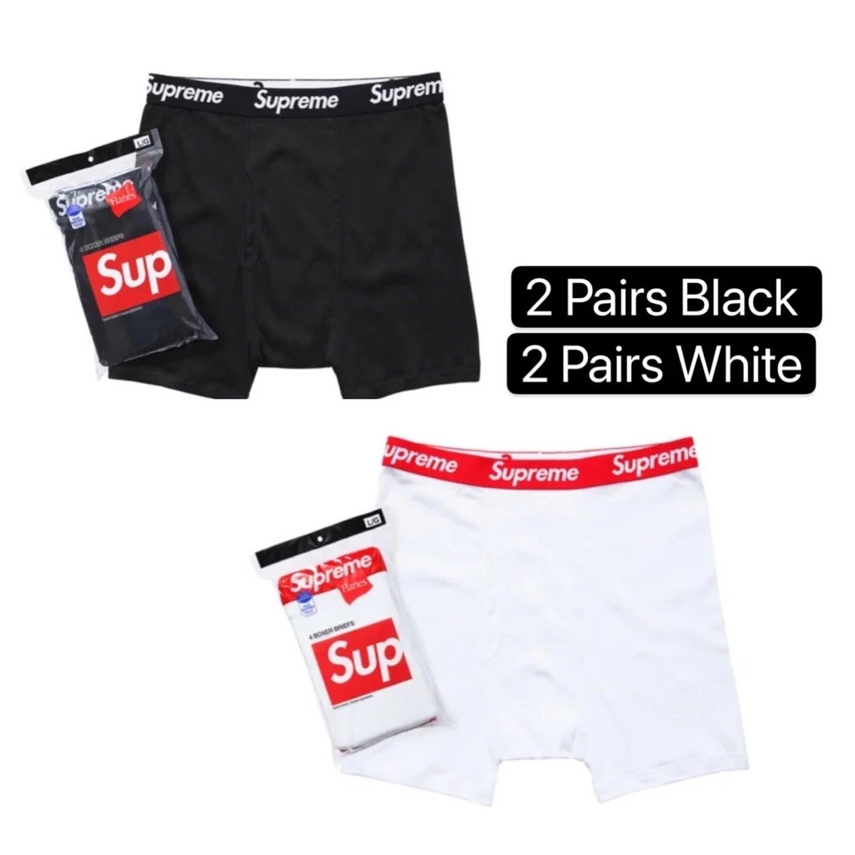 Supreme X Hanes Boxer Briefs Black/White Underwear ( 2 Black + 2 White )  Large