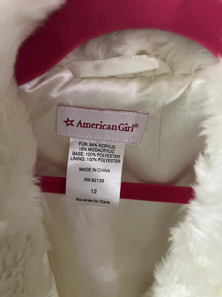 AMERICAN GIRL White Faux Fur Jacket Half  Zip  Girls Sz 12 - Image 3 of 3