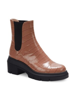 STUART WEITZMAN Norah Tan Alligator Embossed Leather Boots - EU 36 / US 5.5 Wide