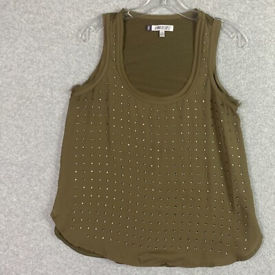 JLO Jennifer Lopez Top Womens Small Green Rhinestone Sleeveless Frayed Trim Tank