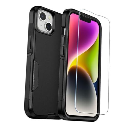 Lanteso for iPhone 14 case, with [Screen Protector] [Military Grade A-Black