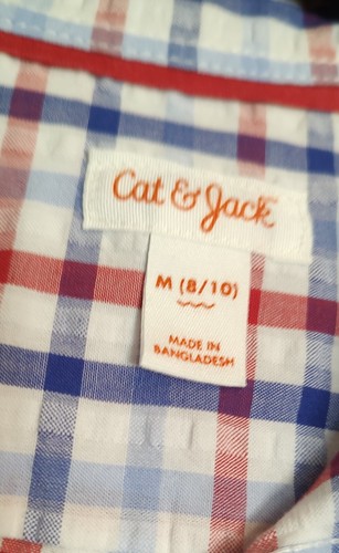 Cat & Jack Boys' Americana Short Sleeve Button-Down Shirt White/Blue/Orange MED - Picture 4 of 4