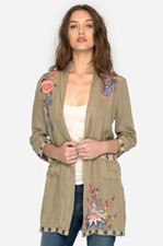 NEW Johnny Was Tiwa Embroidered Heavy Linen Coat XS GREEN 298