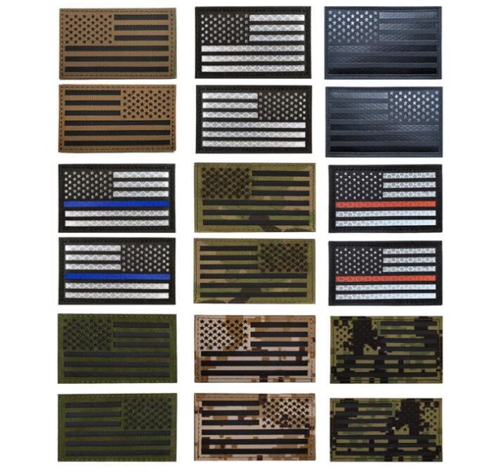 Reflective IR US AMERICAN FLAG REVERSE LEFT RIGHT SHOULDER HOOK 2 PATCHES BLACK* - Image 4 of 4