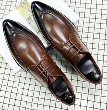 Mens Leather Pointed Toe Lace up Shoes Formal Business Shoes Wedding Office Wear