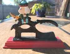 Cast Iron Metal Nutcracker on Wood Base Painted Red Christmas Nutcracker Soldier