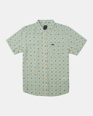 RVCA Men's S/S Button Shirt VACATIONIST - Green Haze - Medium - NWT - LAST ONE