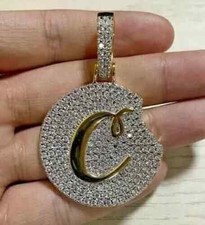 2.30Ct Round Cut Real Moissanite Customize Letter Pendant 14K Yellow Gold Plated