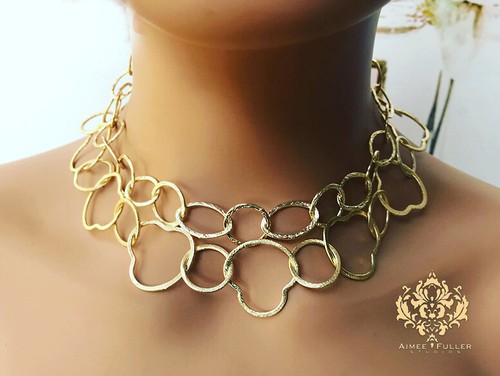 Brushed Gold Fancy Chain Link Necklace 