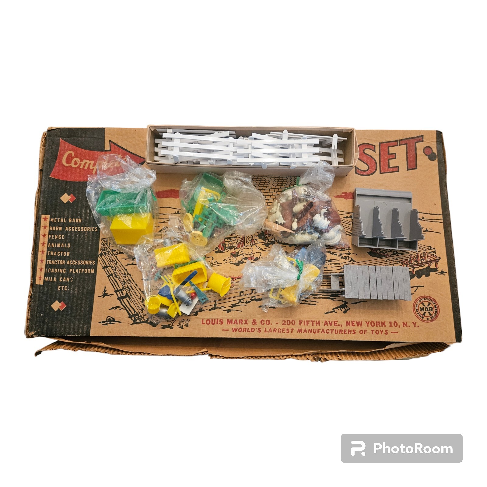 Vintage 1950s Marx Modern Farm Set Playset Original Box And Bags eBay