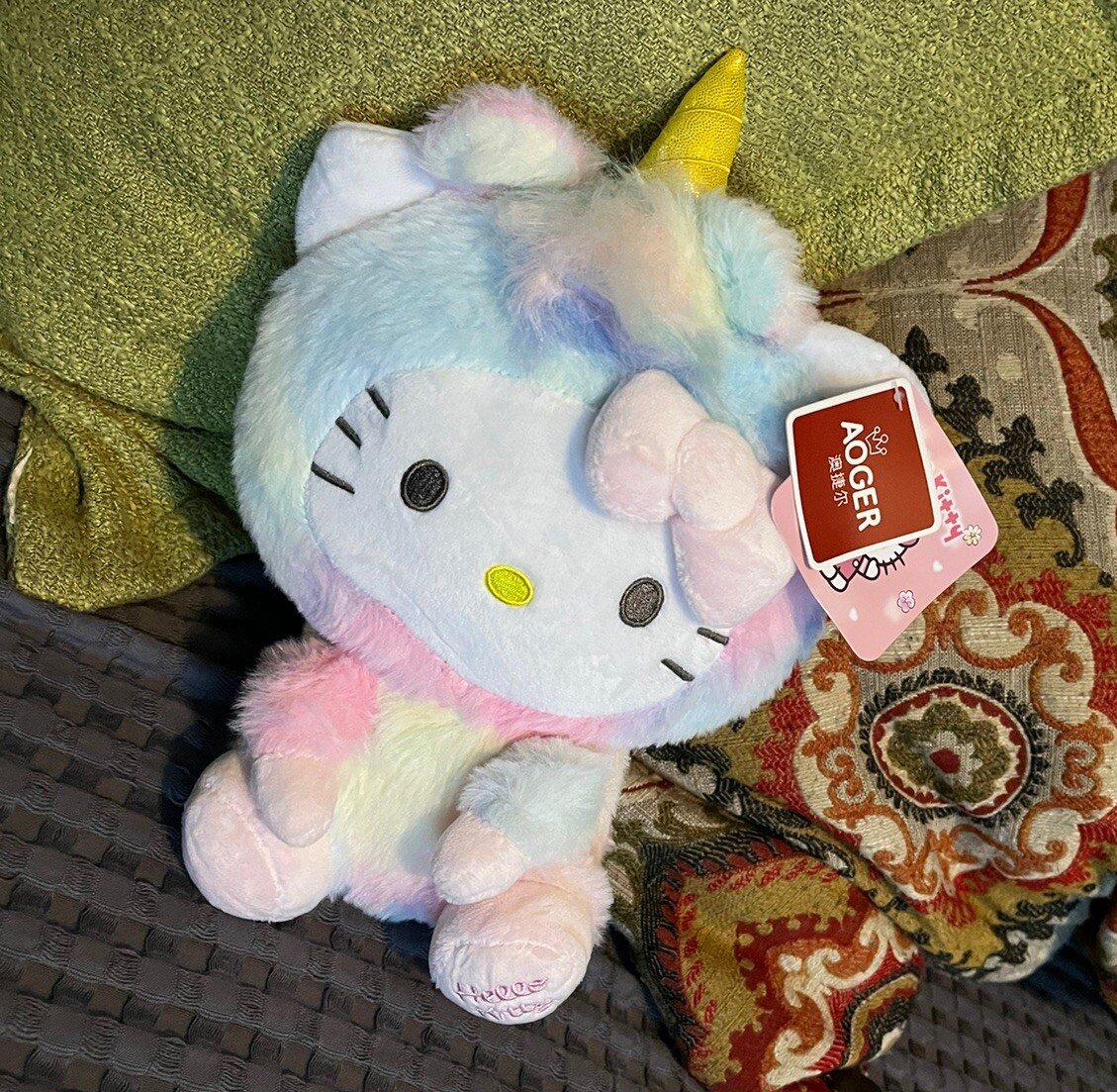 Hello kitty Sanrio 9” Plush Toy Stuffed Animal Rainbow Tie Dye