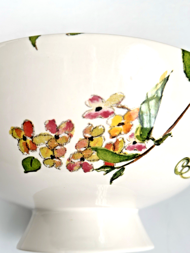 Bowl Console Serving Pottery Barn Floral Flowers Footed Large Vintage 11" x 4.5" - Picture 11 of 21