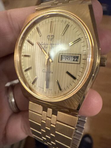 Jules Jurgensen Men's watch 5521 gold plate pinstripe dial new battery - Picture 3 of 13